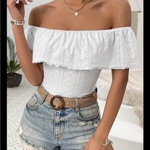 Elegant Off-Shoulder White Eyelet Top